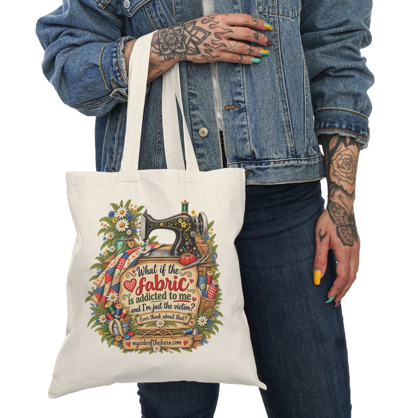 Fabric Addicted Cotton Tote Bag | Funny Quilting and Sewing Gift